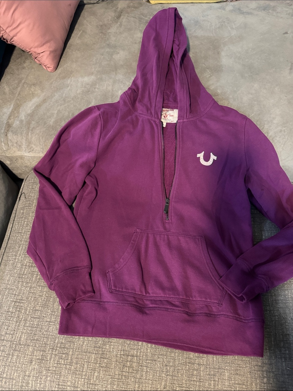 True Religion Deep Purple Half-Zip Hooded Sweatshirt